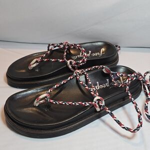 Free People Red White Blue Rope Wrap Tie Lug Gladiator Sandals Beach, Sz 37